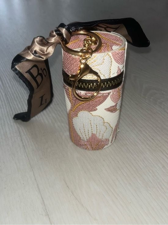 Pink Gold Cylinder Zipper Keychain Pouch Coin Purse Keychain