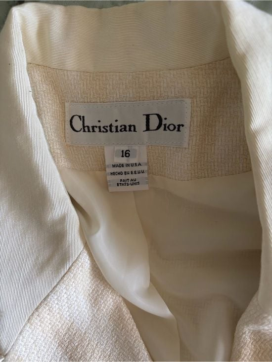 Dior Cream Double-Breasted Blazer with Gold Buttons Size 16 Fits L/XL