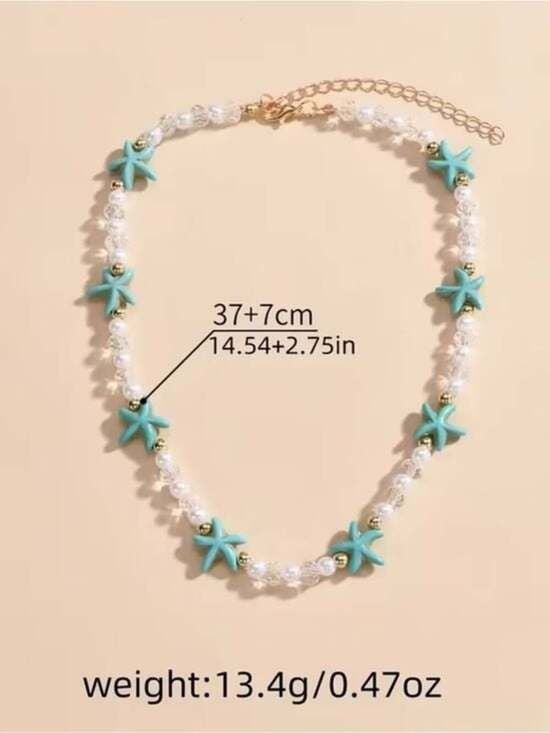 Turquoise Starfish Pearl Choker Necklace - Women Jewelry