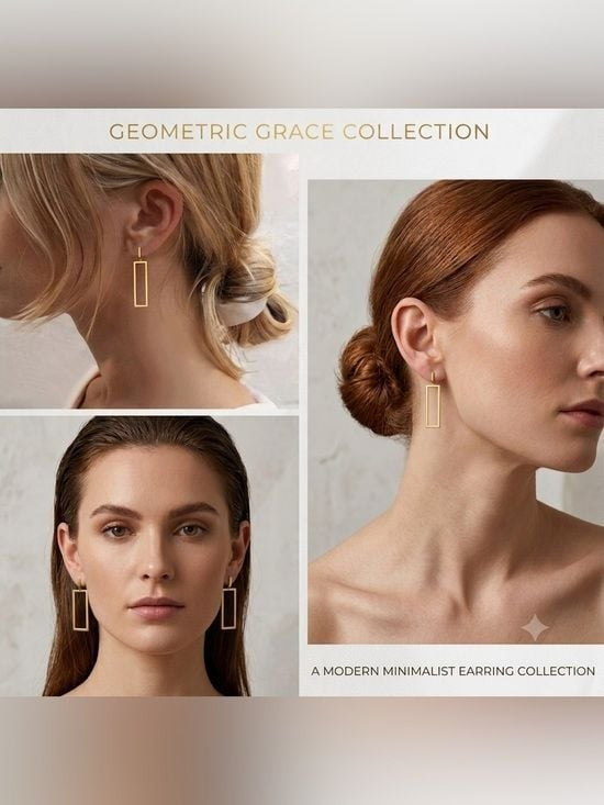 Modern Gold Rectangle Drop Earrings