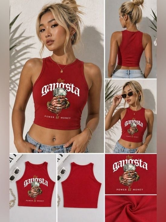 The Gangsta Red Graphic Crop Tank - Women Tees XL