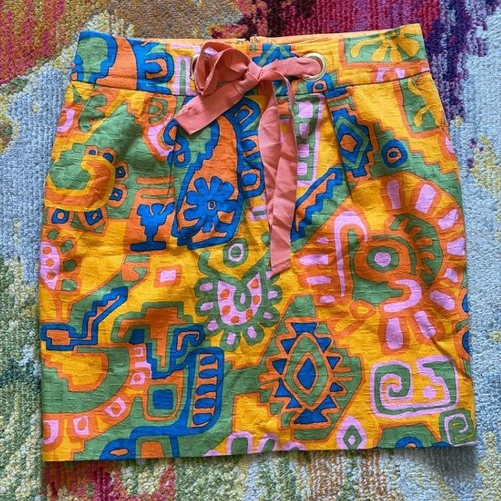 Abstract Orange Print Tie-Waist Mini Skirt 8