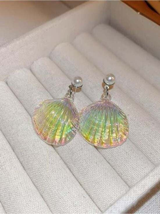 Iridescent Pearl Shell Drop Earrings - Women Jewelry