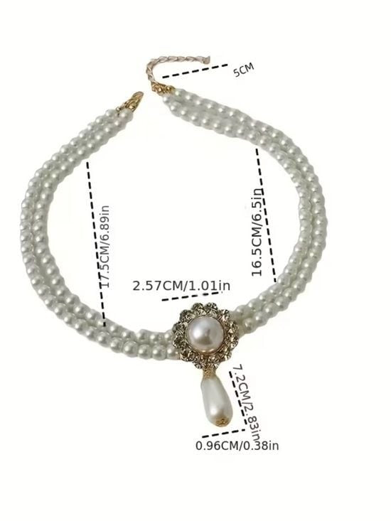 Triple-Strand Pearl Choker Necklace with Gold Floral Drop