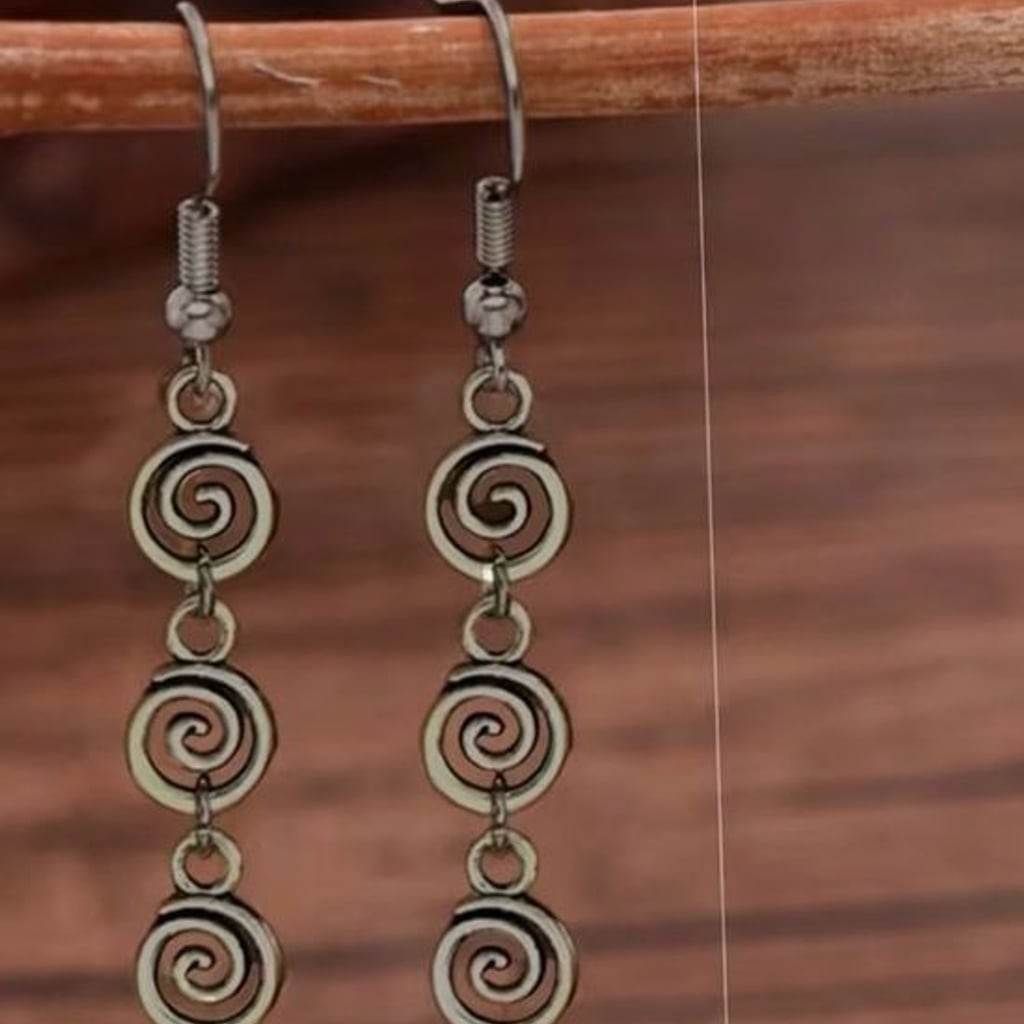 Gold Triple Spiral Long Drop Earrings