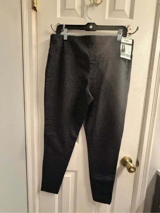 Terra & Sky Black Glitter High-Rise Fitted Leggings Sparkle Black Size 14w 0X