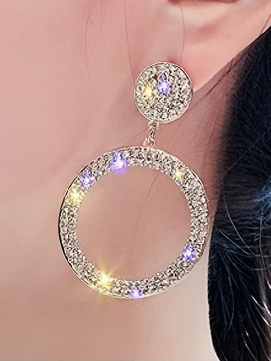 Silver Crystal Hoop Drop Earrings - Sparkling Silver Statement