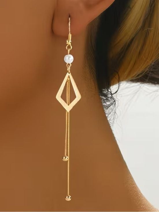 Long Drop Earrings with Pearl Accent - Womens Earrings