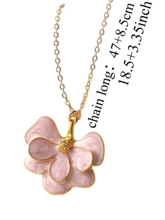 Gold-Plated Statement Necklace with Enamel Flower Pendant