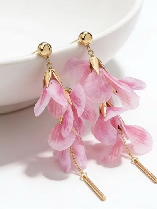 Gold-Tone Pink Petal Drop Earrings