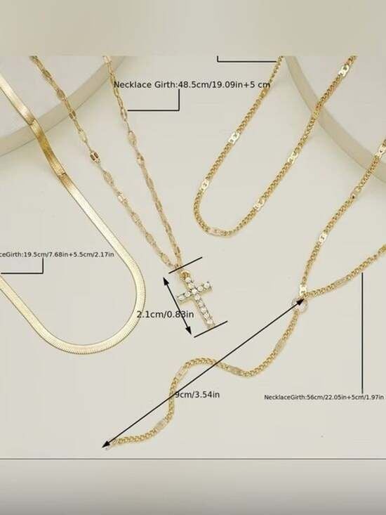 5 Pieces Gold Layered Multicolor Gemstone Cross Necklaces for Women