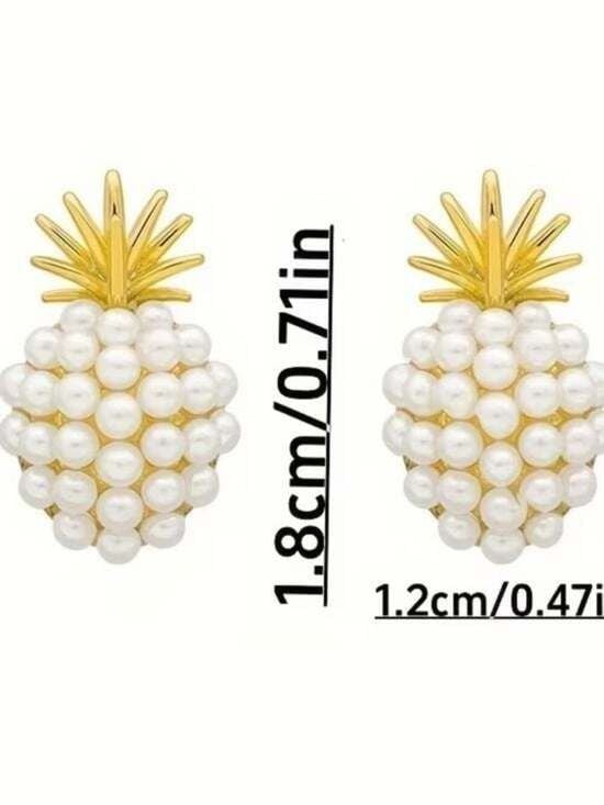 Gold & Pearl Mini Pineapple Stud Earrings - Women Jewelry