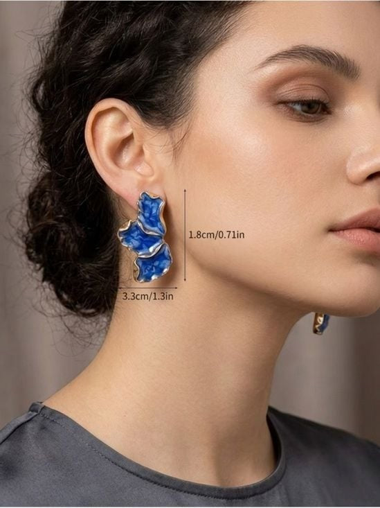 Blue Enamel Petal Drop Earrings - Women