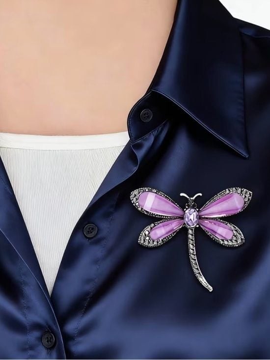 Elegant Pink Dragonfly Crystal Brooch - Women Jewelry