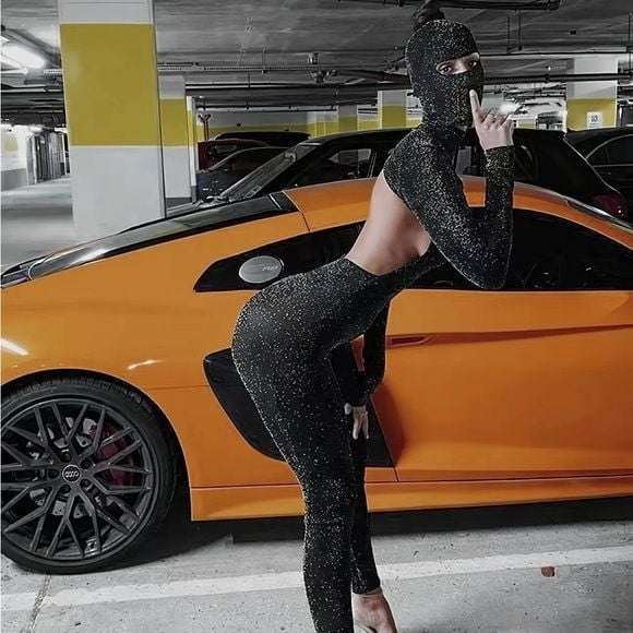 HOT 🔥 Black Glitter Open Back Jumpsuit Set  -
