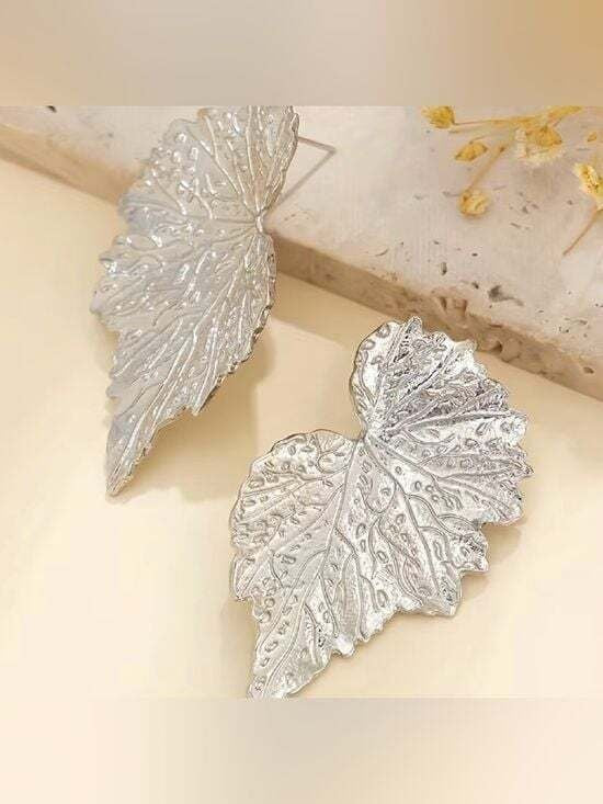 Silver Leaf Drop Earrings - Sculpted Women's Jewelry