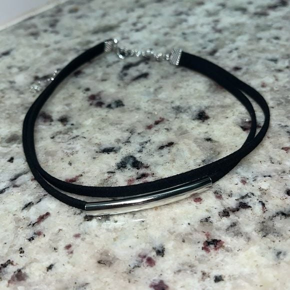 90s Vibe Double-Layer Black Leather Choker with SILVER Accent