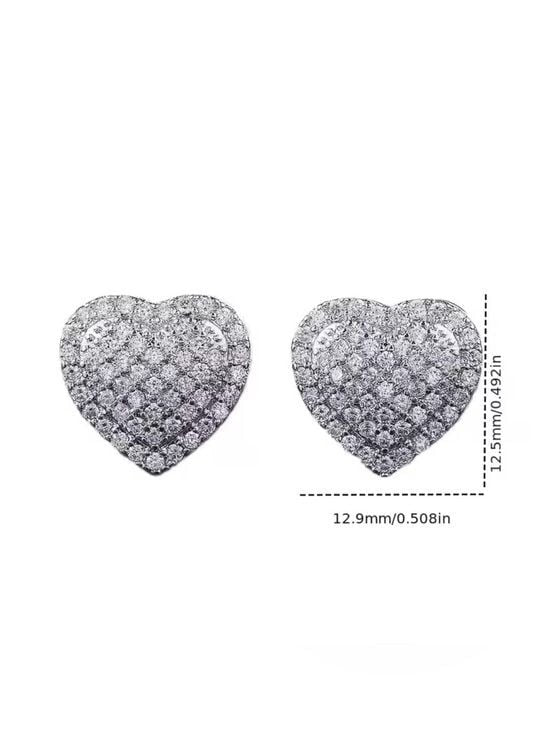 Sparkling Heart Pavé Stud Earrings - Silver Tone