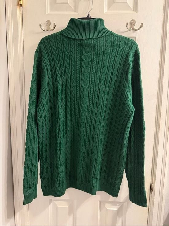 Lands' End Green Cable Knit Turtleneck Sweater XL Extra Large