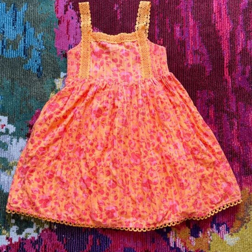 Joiie Orange Pink Patterned Kids A Line Dress  Sz 8