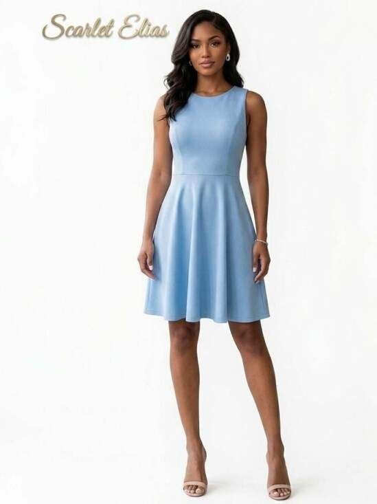 HOST PICK NEW YORK & CO Baby Blue Skater Dress Pockets Fit & Flare Medium