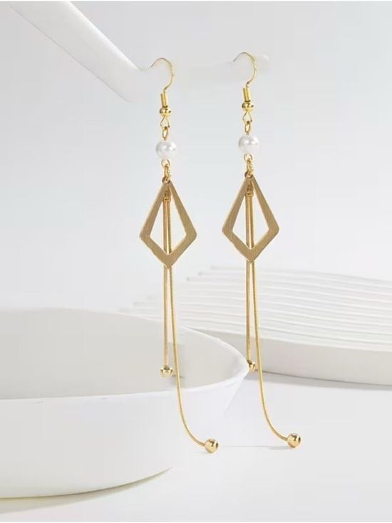 Long Drop Earrings with Pearl Accent - Womens Earrings