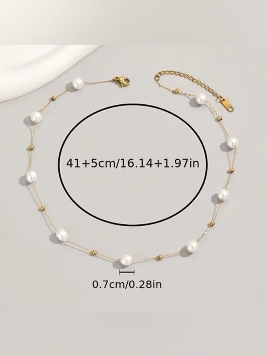 Gold Chain Pearl Station Necklace - Women Jewelry