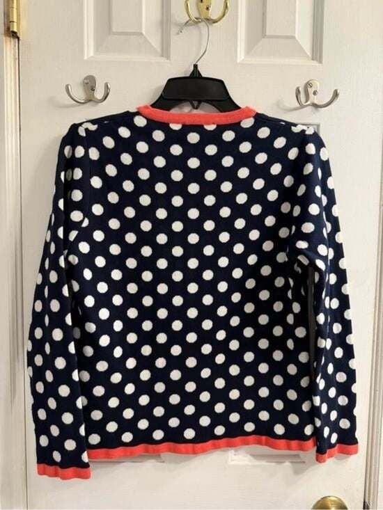 Kris Cassia Navy and White Polka Dot Zip Jacket with Coral Trim Small