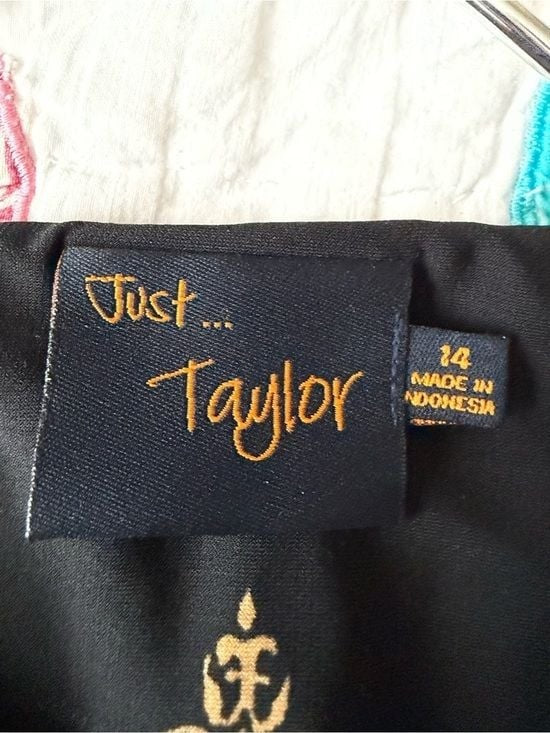 Just...Taylor Black and Gold Tie-Accent Cap Sleeve Midi Dress Sz 14