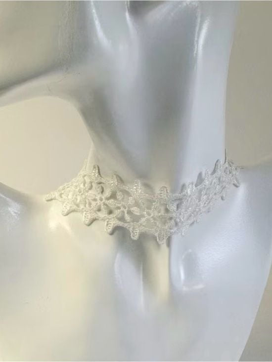 White Crochet Lace Choker Necklace - Women Jewelry