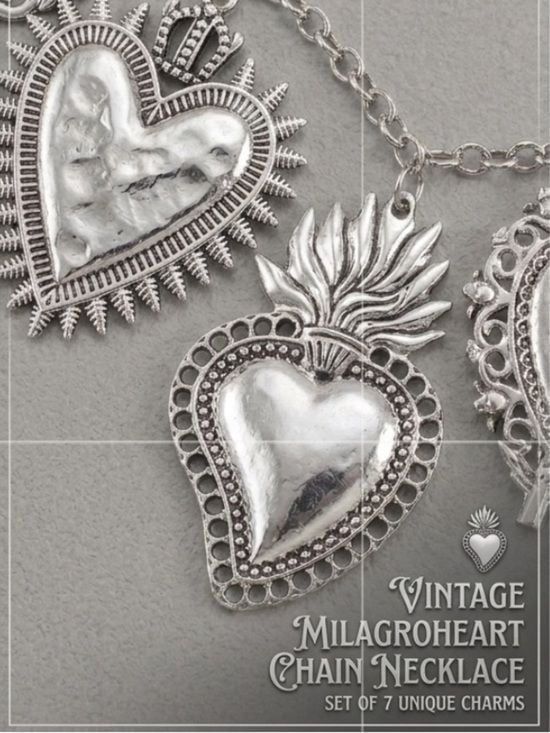 Heart Chain Necklace - Vintage Milagro Sacred Heart