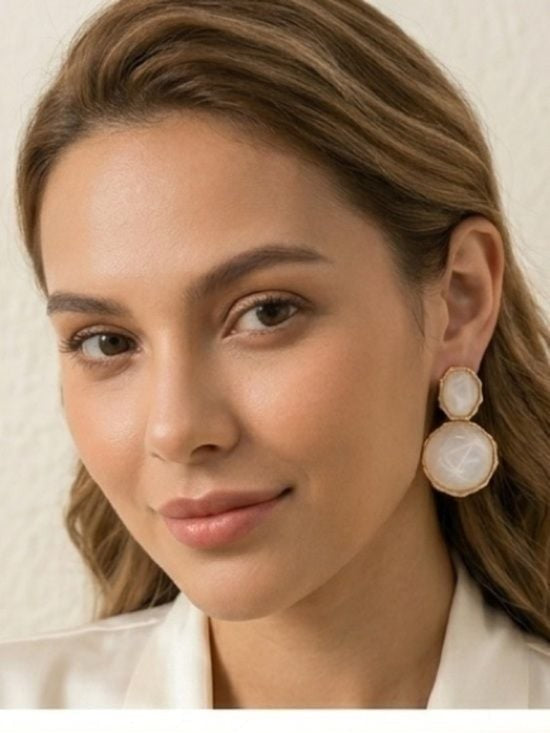 Gold and White Double Drop Gemstone Earrings