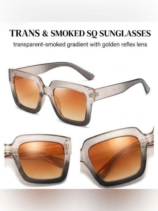 Gradient Clear-to-Black Square Sunglasses with Brown Lenses