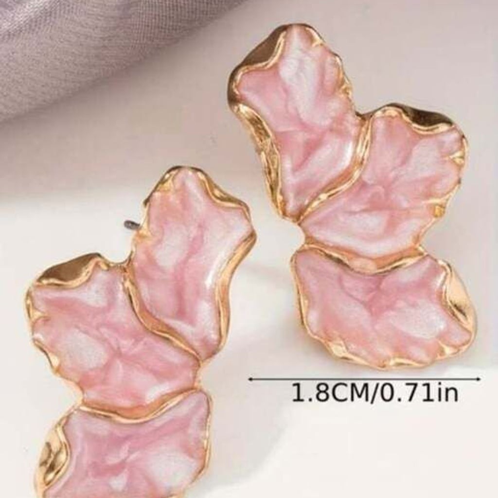 Elegant Pink Shell Petal Drop Earrings - Gold Trim