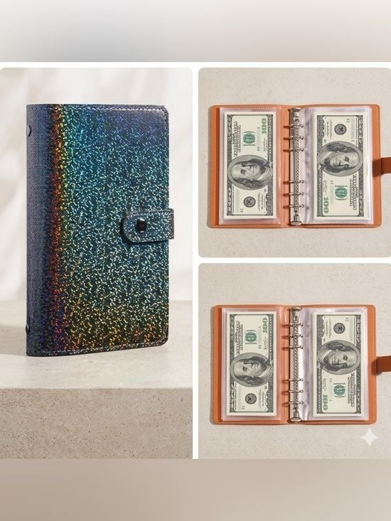 Glitter Rainbow Card Organizer Wallet - Savings Book