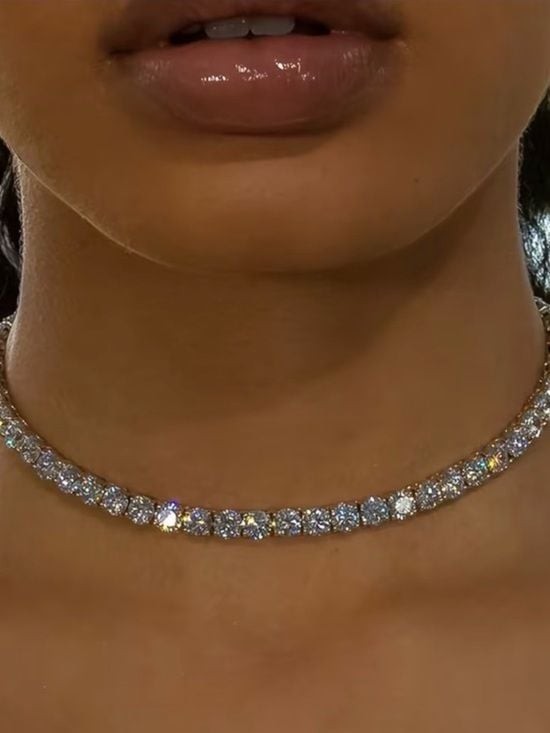 Elegant White Crystal Tennis Necklace - Women Jewelry Earrings