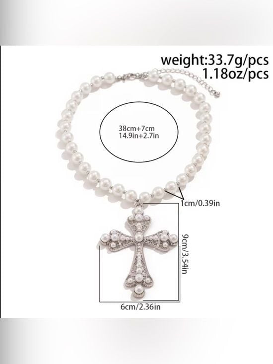 Statement Pearl Cross Pendant Necklace - Elegant White Pearls