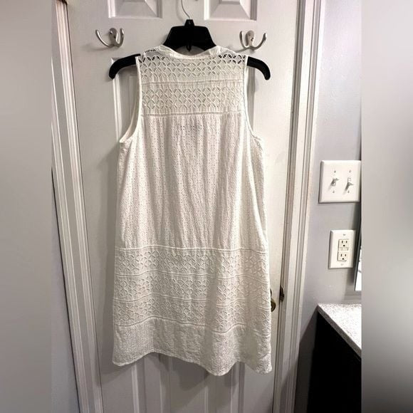 ANN TAYLOR LOFT Sleeveless White Eyelet Tunic Dress Sz 6