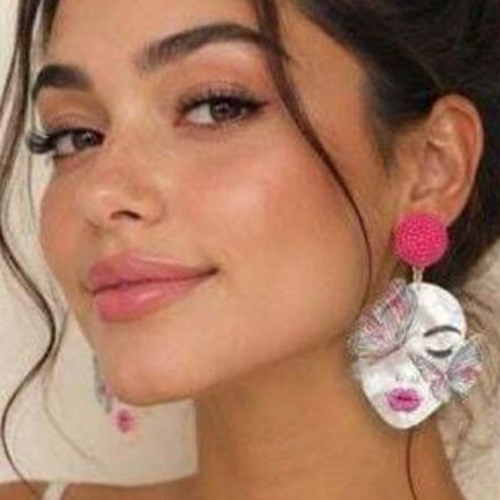 Hot Pink Beaded Butterfly Face Drop Earrings - Women Jewelry