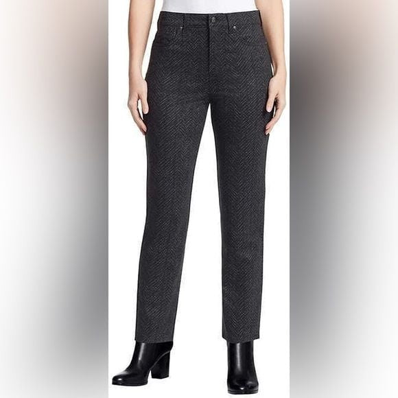 Gloria Vanderbilt Amanda Chevron Print Charcoal Grey Black Pants Jeans Sz 8