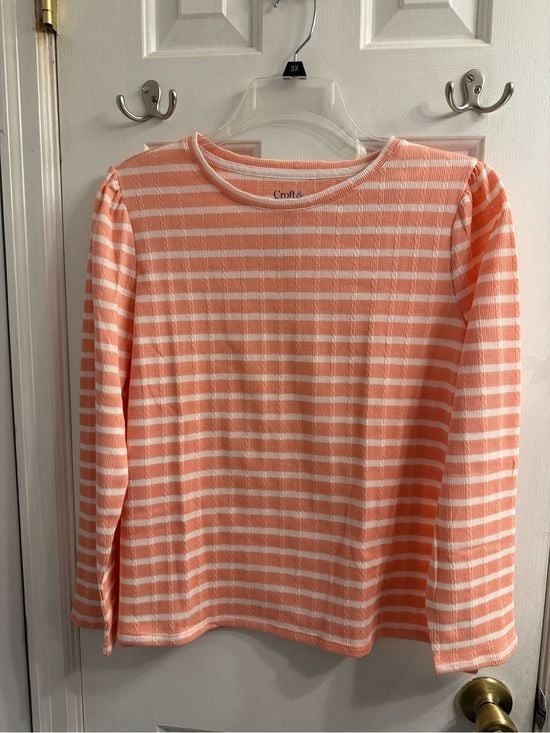 croft & barrow Peach and White Striped Long-Sleeve Tee Perite Large