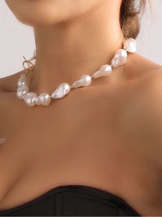 Baroque Pearl Choker Necklace in White with Gold-Tone Clasp