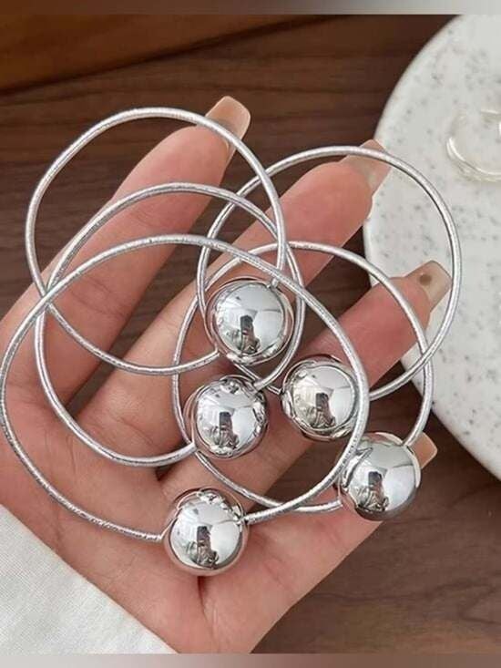 Sterling Silver-Tone Bead Hair Rings & Hair Tie Set - Silver