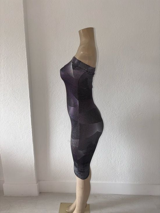 Black Bead Strapless Holographic-Effect Bodycon Dress - Black with Iridescent