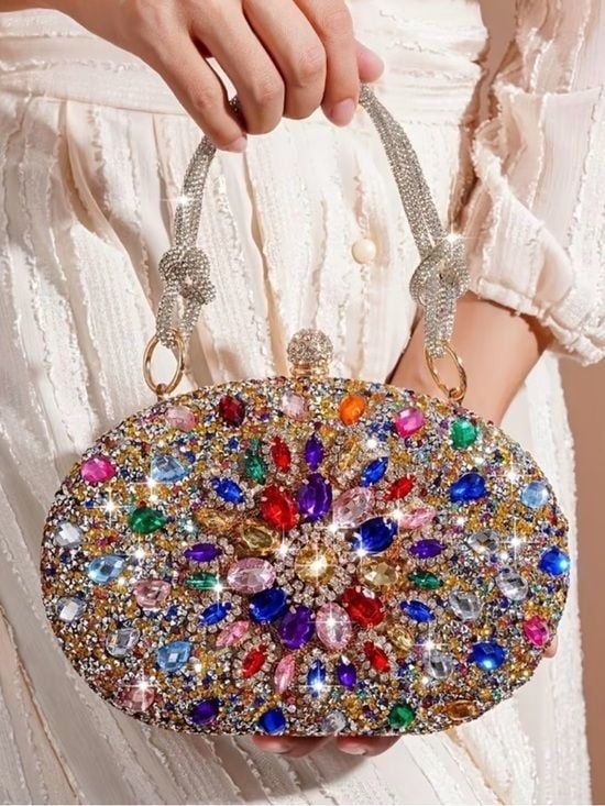 Crystal Jeweled Oval Evening Bag - Multicolor