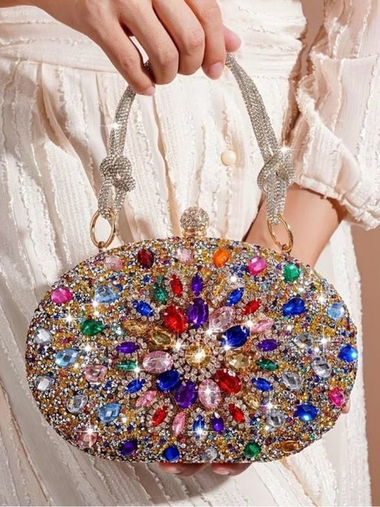 Crystal Jeweled Oval Evening Bag - Multicolor