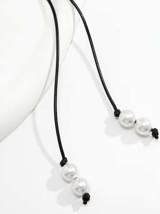 Adjustable Black Cord Pearl Lariat Necklace