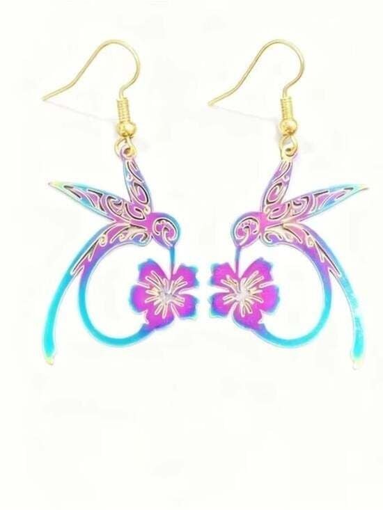 Pink & Teal Flat Metallic Drop Earrings