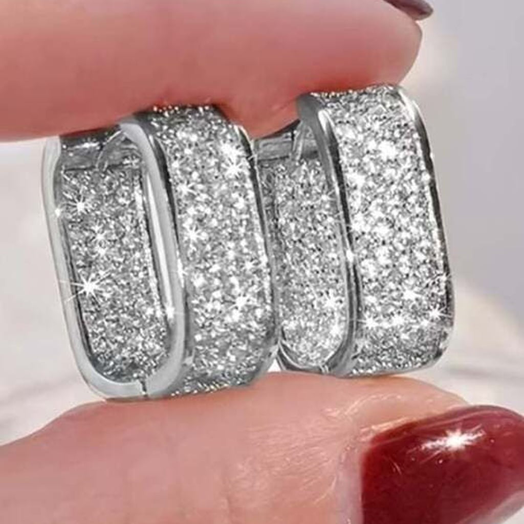 Classic Silver Pavé Hoop Earrings - Elegant Women Jewelry