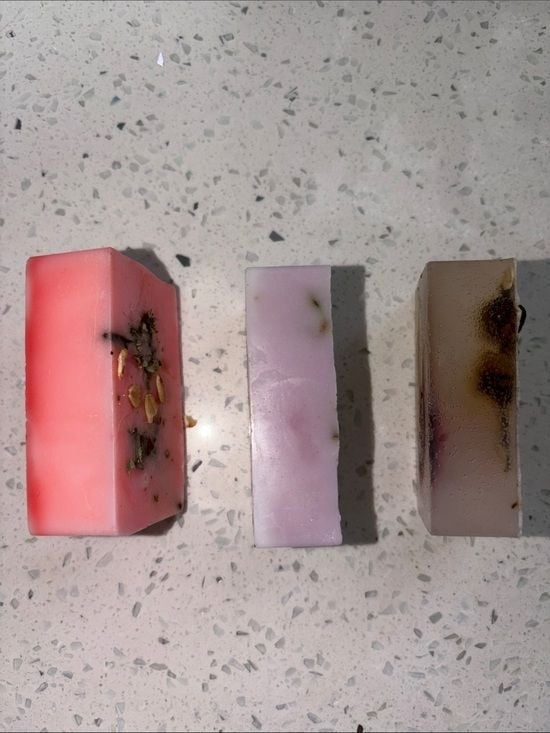 3 x Handcrafted Floral Soap Trio — Pink, Lavender & Clear Botanical Bars